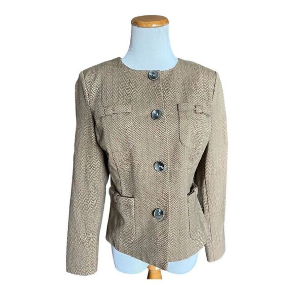 Womens CAbi Brown Dot Bow Pocket Herringbone Penny Blazer #3170 Jacket - Sz S - Picture 4 of 5